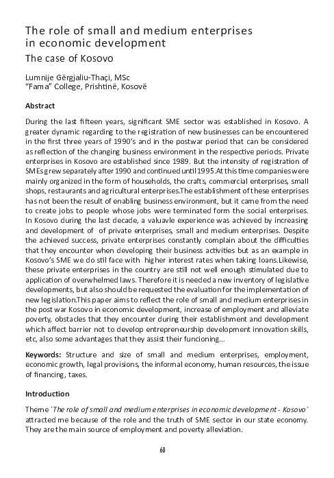 (PDF) The role of small and medium enterprises in economic development ...