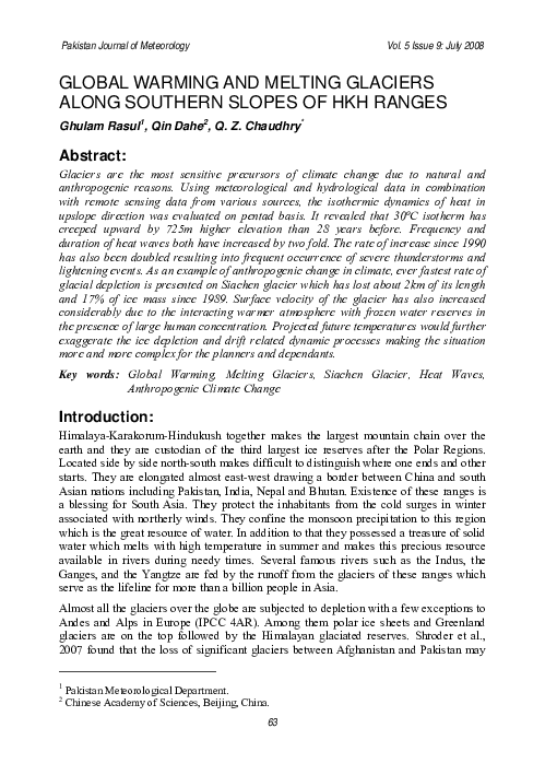 (PDF) Global Warming and Melting Glaciers along Southern Slopes of HKH ...