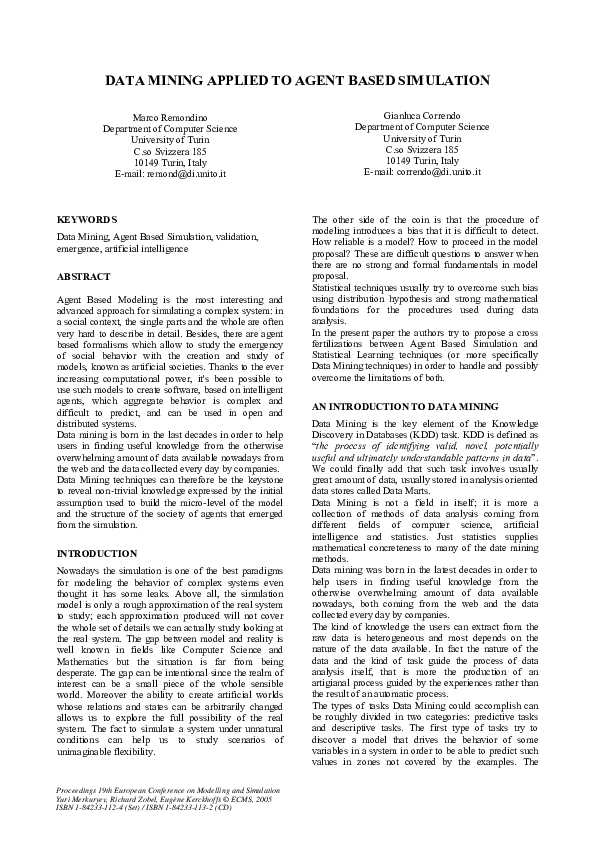 (PDF) Data mining applied to agent based simulation