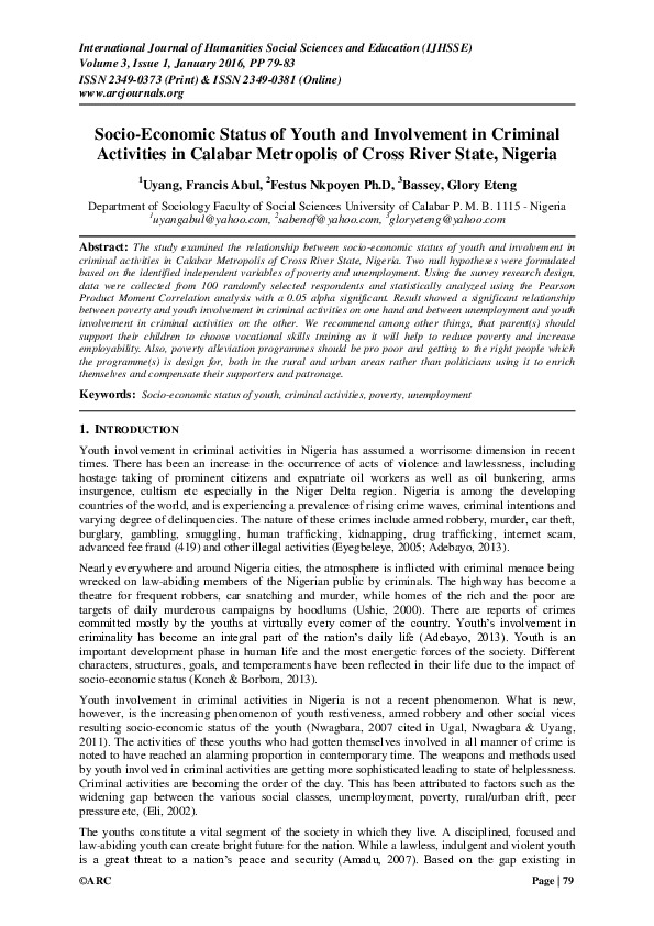 (PDF) SocioEconomic Status of Youth and Involvement in Criminal