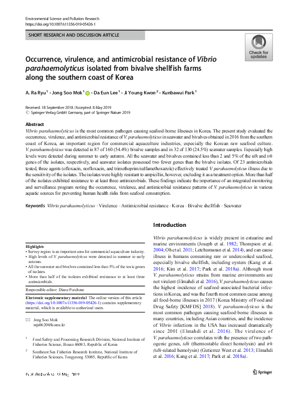 (PDF) Occurrence, virulence, and antimicrobial resistance of Vibrio ...