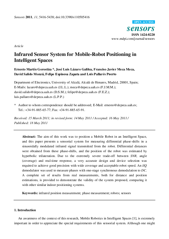 (PDF) Infrared sensor system for mobile-robot positioning in ...