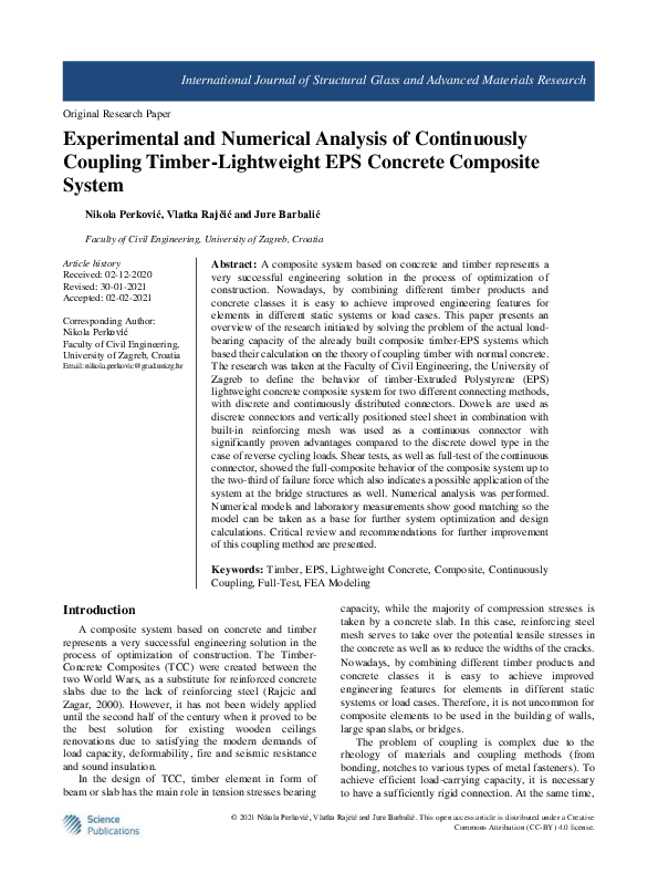 (PDF) Experimental and Numerical Analysis of Continuously Coupling ...