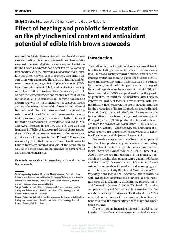 (PDF) Effect of heating and probiotic fermentation on the phytochemical ...