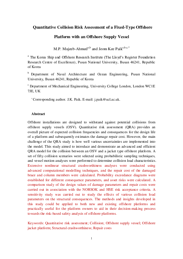 (PDF) Quantitative collision risk assessment of a fixed-type offshore ...
