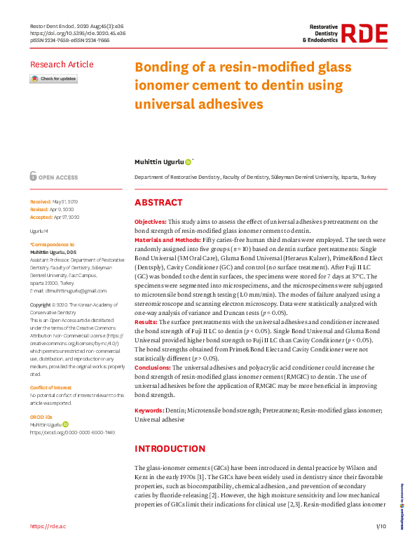 (PDF) Bonding of a resinmodified glass ionomer cement to dentin using