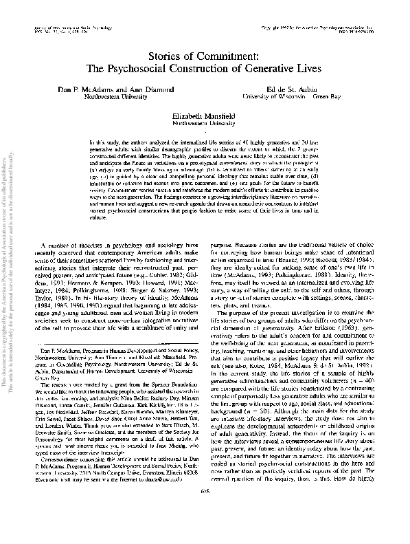 (PDF) Stories of commitment: The psychosocial construction of ...