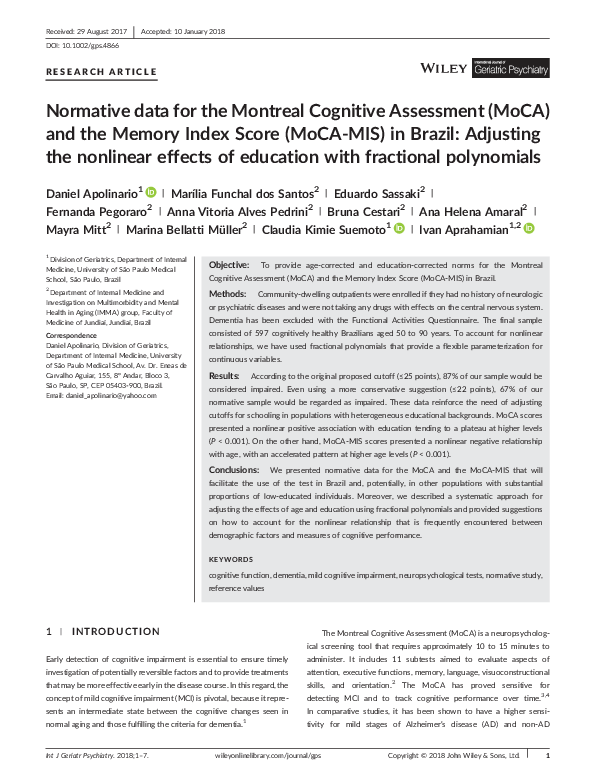 (PDF) Normative Data for the Montreal Cognitive Assessment in a ...