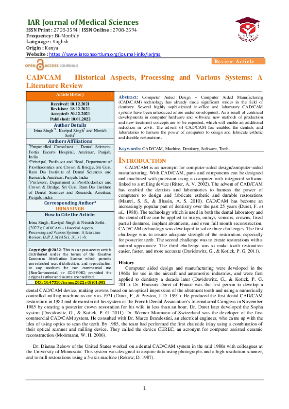 (PDF) CAD/CAM Historical Aspects, Processing and Various Systems A