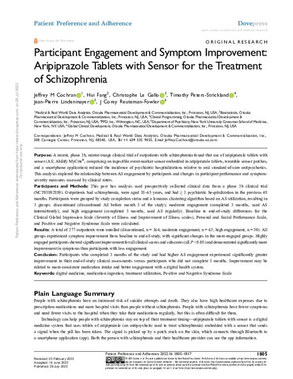 (PDF) Participant Engagement and Symptom Improvement: Aripiprazole ...