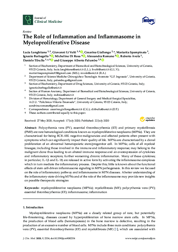 (PDF) The Role of Inflammation and Inflammasome in Myeloproliferative ...