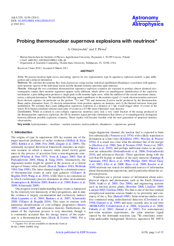 (PDF) Probing thermonuclear supernova explosions with neutrinos
