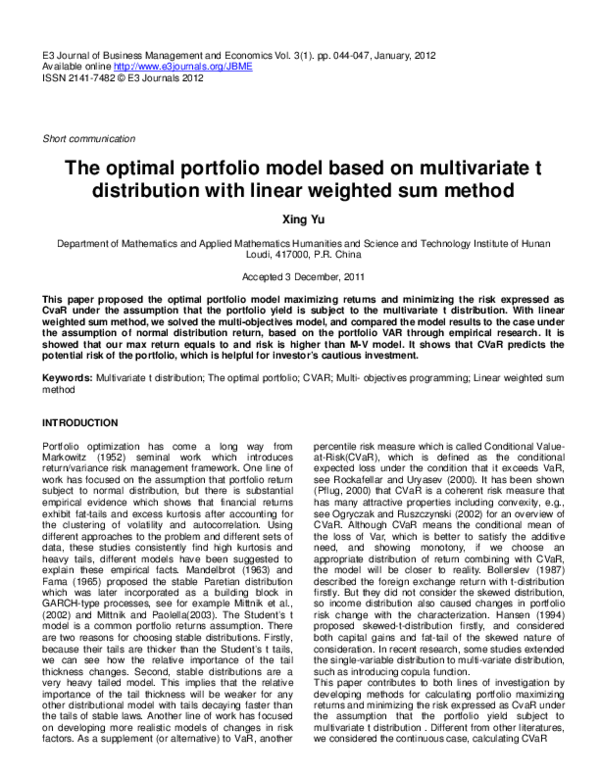 (PDF) The Optimal Portfolio Model Based on Multivariate T Distribution ...