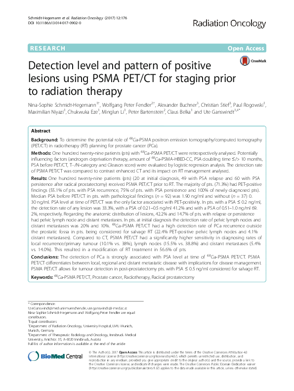(PDF) Detection level and pattern of positive lesions using PSMA PET/CT ...