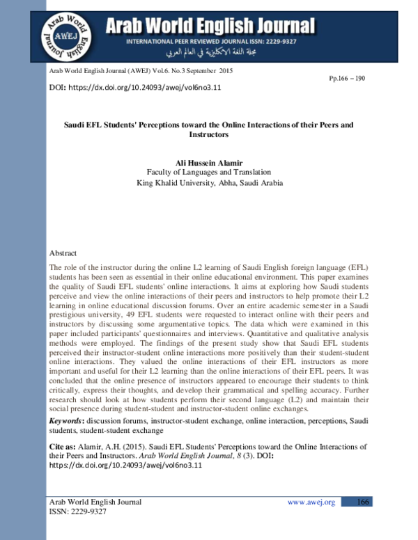 (PDF) Saudi EFL Students' Perceptions toward the Online Interactions of ...