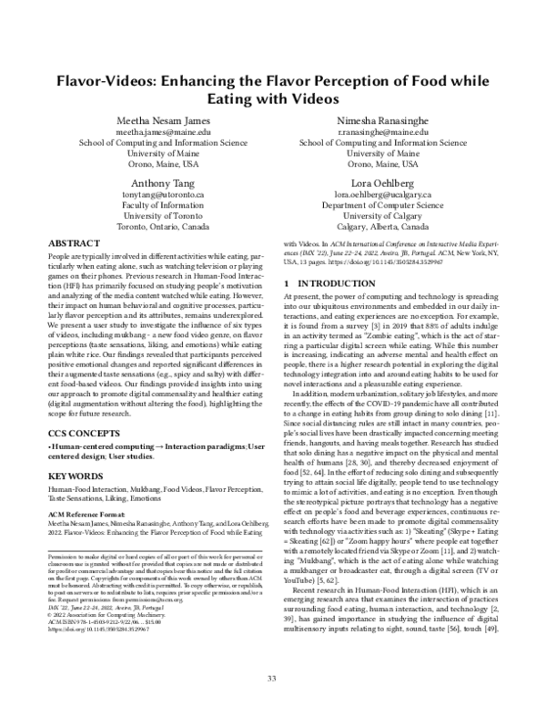 (PDF) Flavor-Videos: Enhancing the Flavor Perception of Food while ...