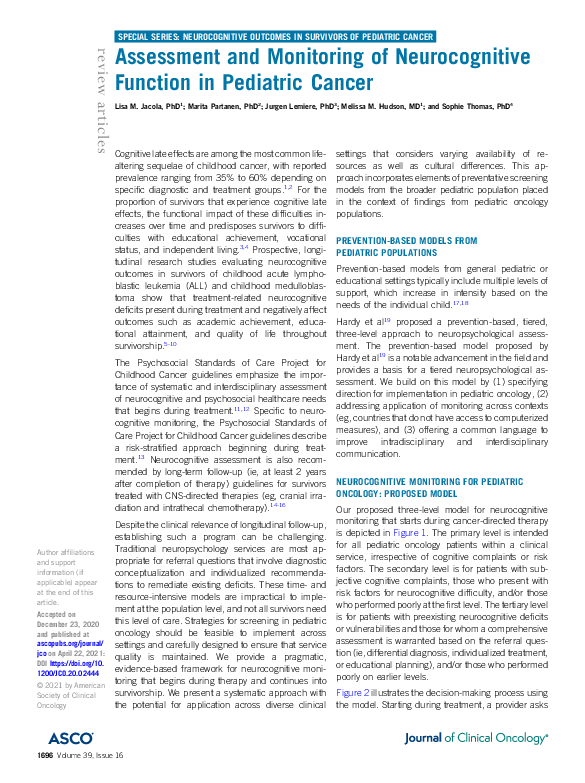 (PDF) Assessment and Monitoring of Neurocognitive Function in Pediatric ...