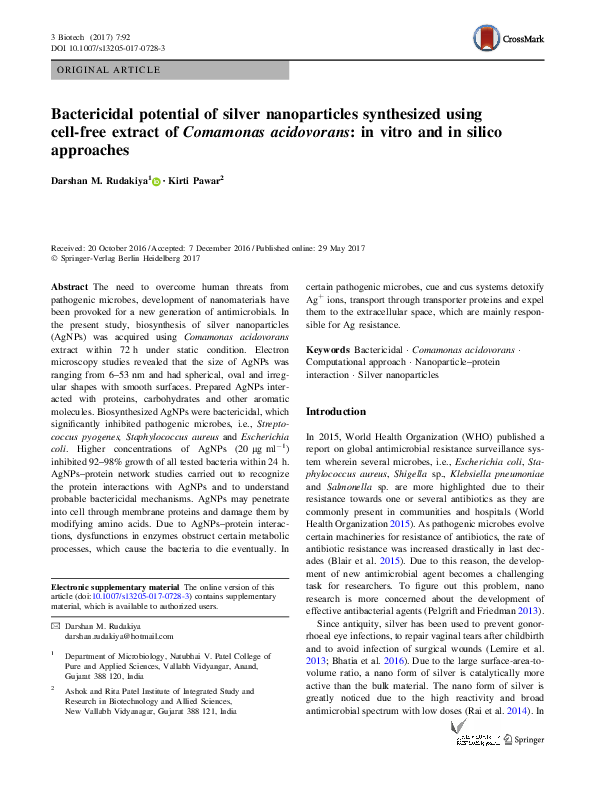 (PDF) Bactericidal potential of silver nanoparticles synthesized using ...