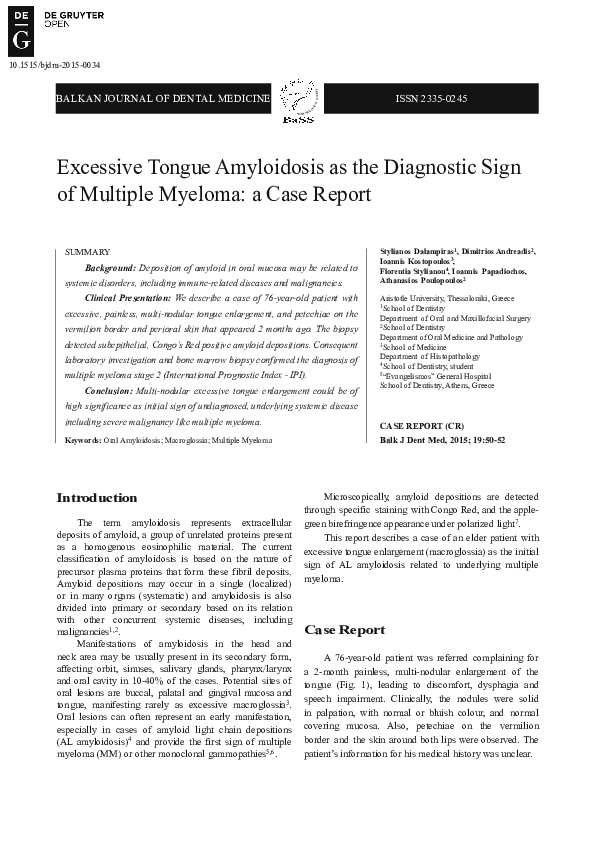 (PDF) Excessive Tongue Amyloidosis as the Diagnostic Sign of Multiple ...