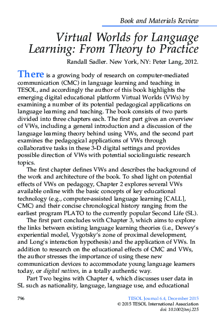 (PDF) Virtual Worlds for Language Learning: From Theory to Practice ...