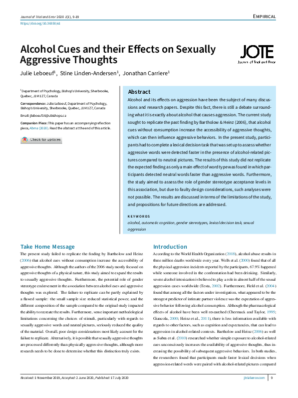 (PDF) Alcohol Cues and their Effects on Sexually Aggressive Thoughts