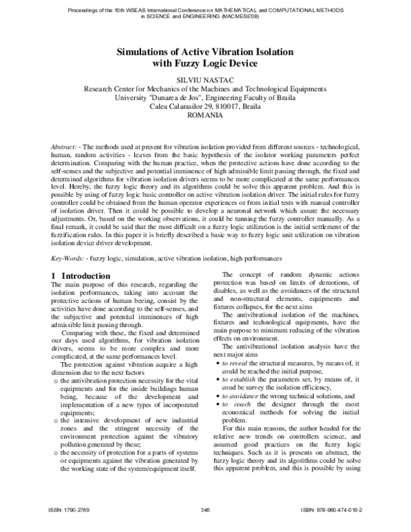 (PDF) Simulations of active vibration isolation with fuzzy logic device
