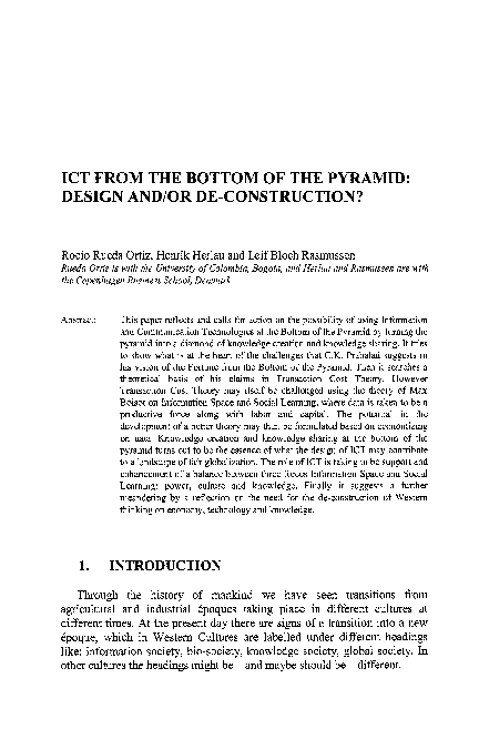 (PDF) ICT from the Bottom of the Pyramid: Design and/or De-Construction?