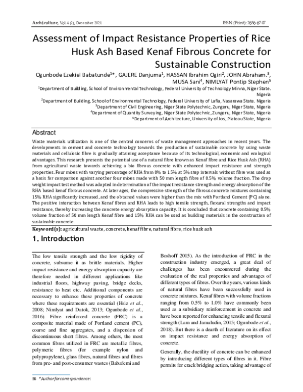 (PDF) Assessment of Impact Resistance Properties of Rice Husk Ash Based ...