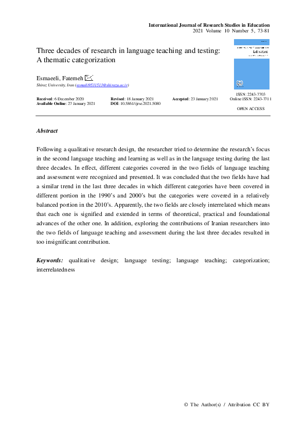 (PDF) Three decades of research in language teaching and testing: A ...