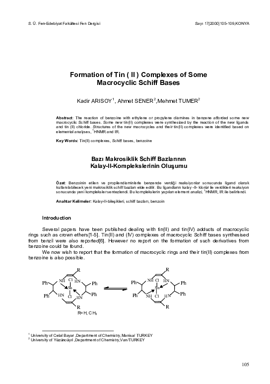 (PDF) Formation of Tin ( II ) Complexes of Some Macrocyclic Schiff Bases