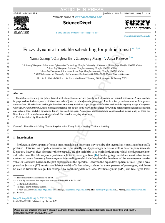 (PDF) Fuzzy dynamic timetable scheduling for public transit