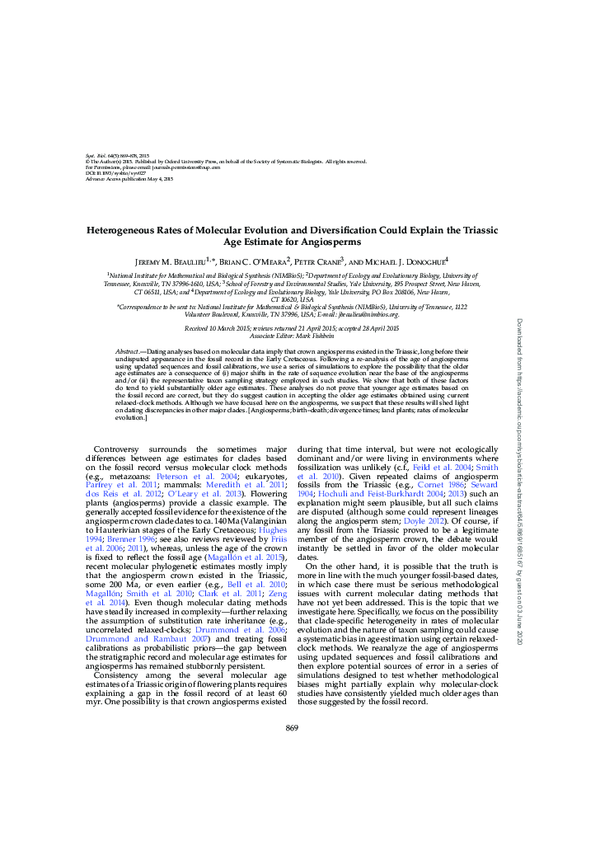 (PDF) Heterogeneous rates of molecular evolution and diversification ...