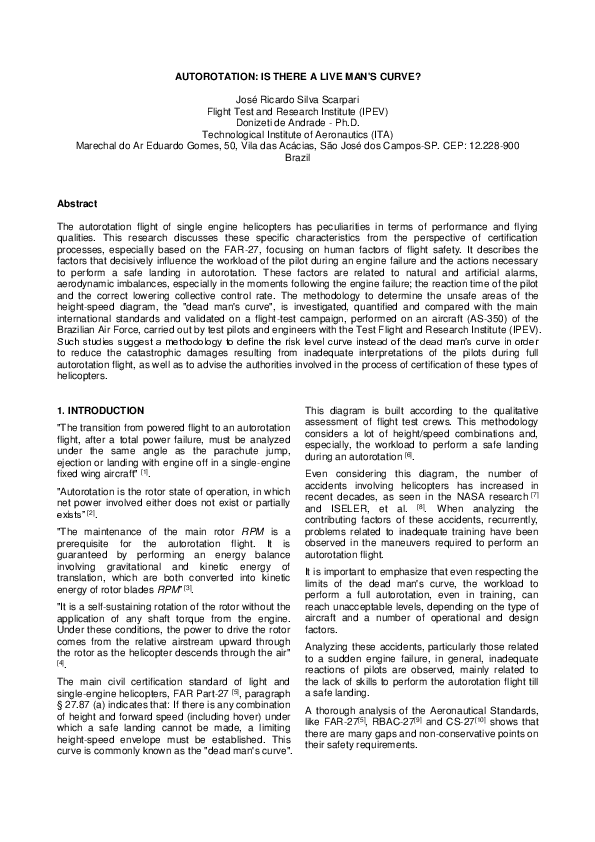 (PDF) Autorotation: Is There a Live Man's Curve?