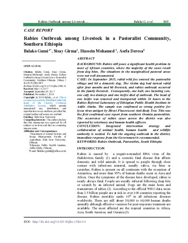 (PDF) Rabies Outbreak among Livestock in a Pastoralist Community ...