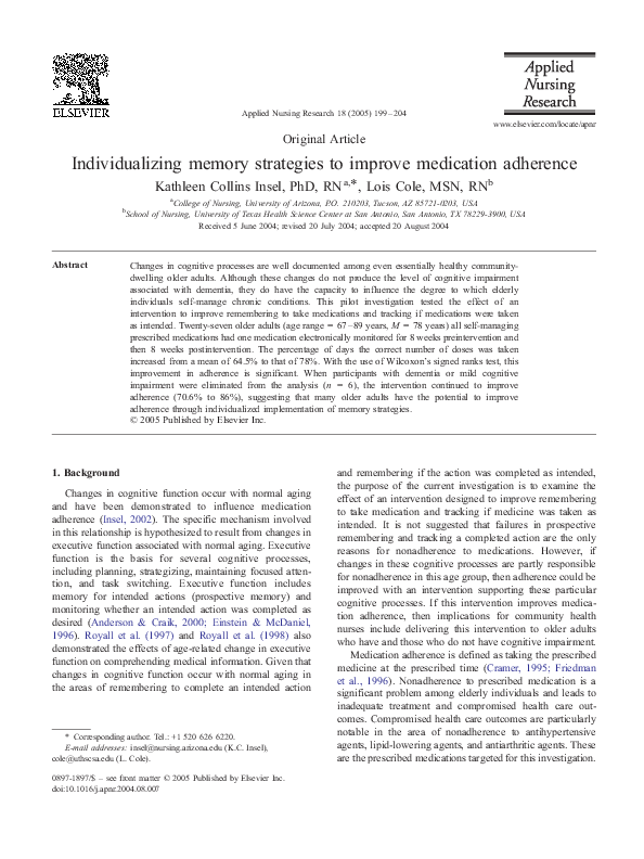(PDF) Individualizing memory strategies to improve medication adherence