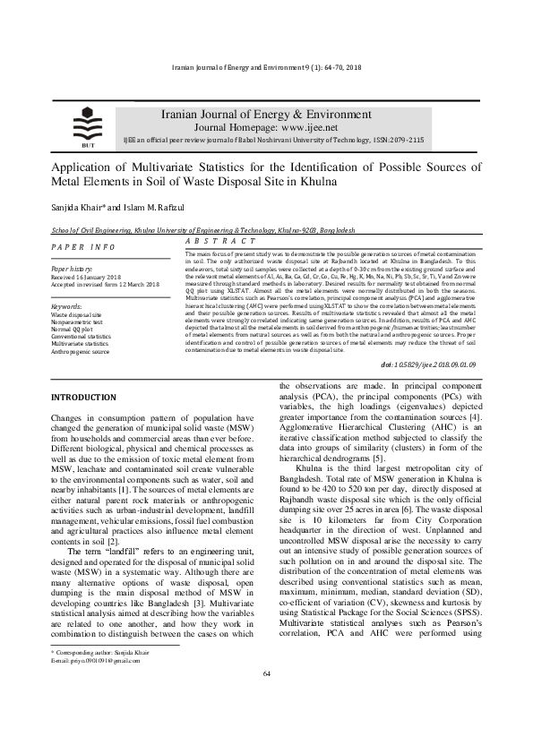 (PDF) Application of Multivariate Statistics for the Identification of ...