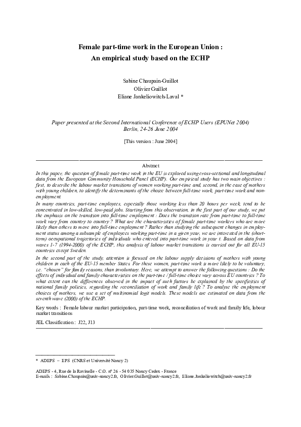 (PDF) Female part-time work in the European Union : An empirical study ...