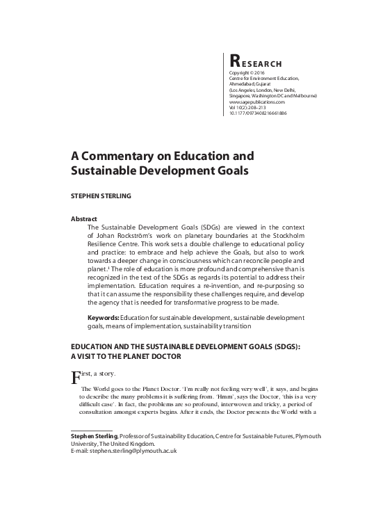 (PDF) A Commentary on Education and Sustainable Development Goals