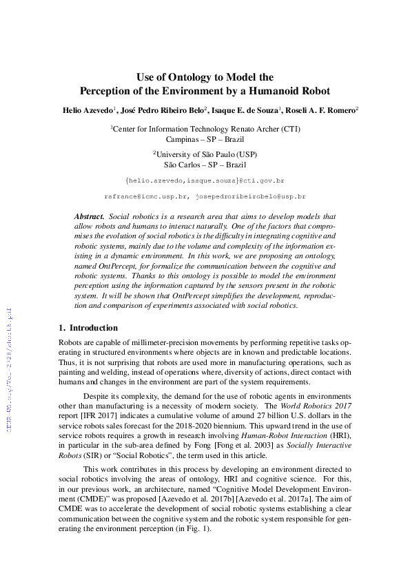 (PDF) Use of Ontology to Model the Perception of the Environment by a ...