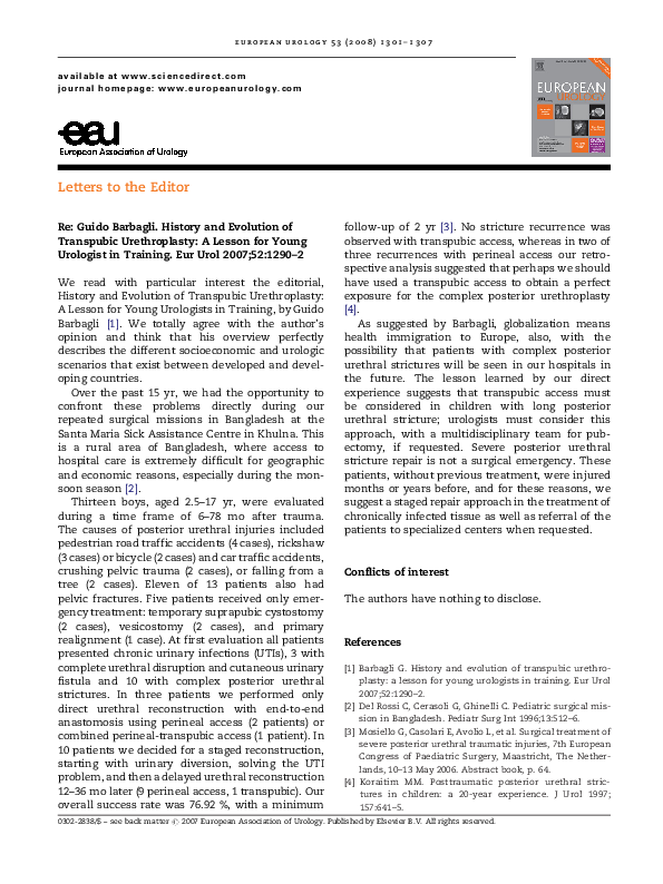 (PDF) Re: Guido Barbagli. History and Evolution of Transpubic ...