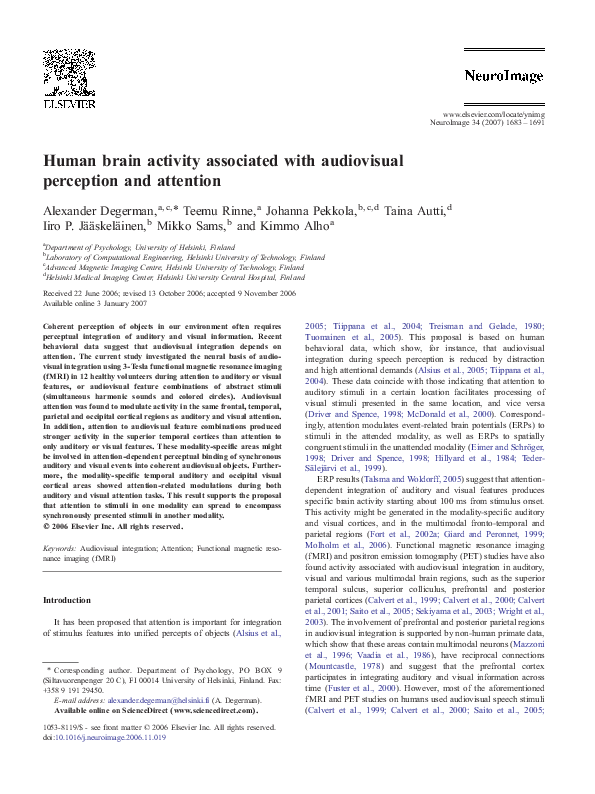 (PDF) Human brain activity associated with audiovisual perception and ...