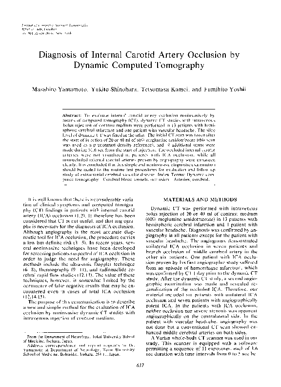 (PDF) Diagnosis of Internal Carotid Artery Occlusion by Dynamic ...