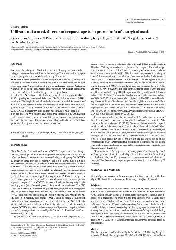 (PDF) Utilization of a mask fitter or micropore tape to improve the fit ...