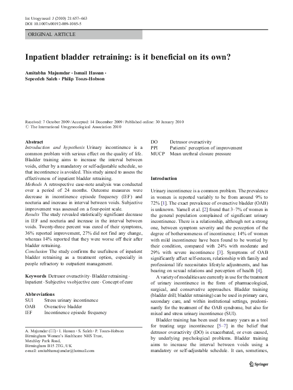 (PDF) Inpatient bladder retraining is it beneficial on its own