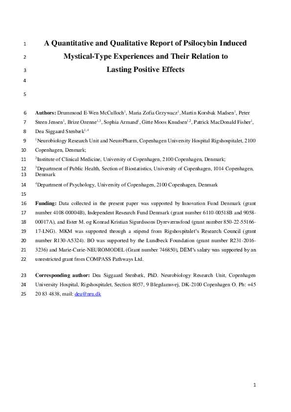 (PDF) A Quantitative and Qualitative Report of Psilocybin Induced ...