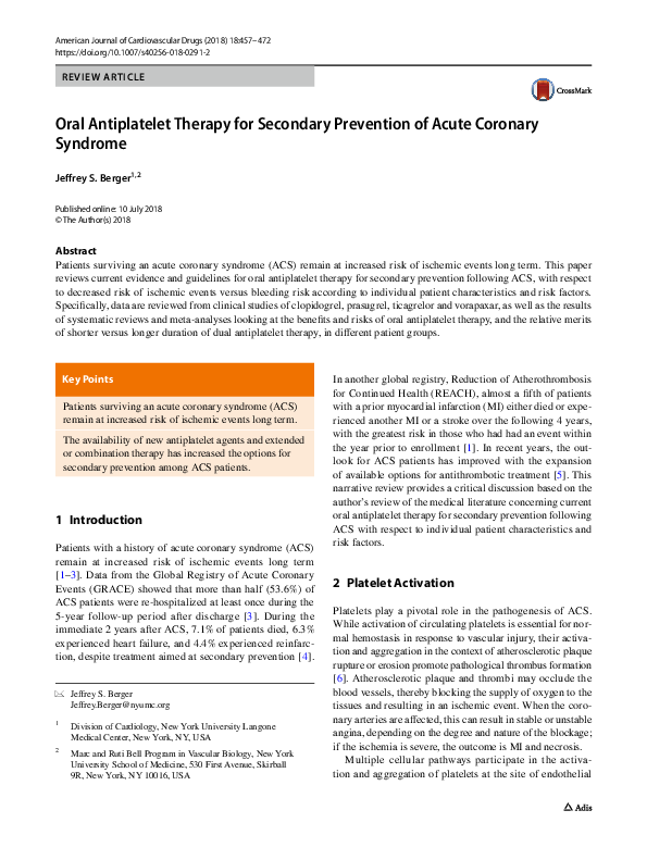 (PDF) Oral Antiplatelet Therapy for Secondary Prevention of Acute ...