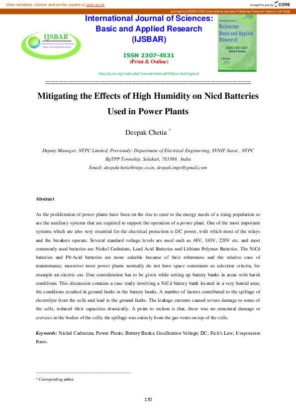 (PDF) Mitigating the Effects of High Humidity on NiCd Batteries Used in ...