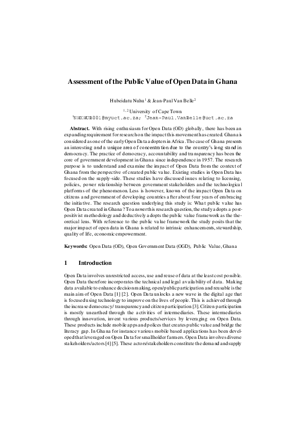 (PDF) Assessment of the Public Value of Open Data in Ghana