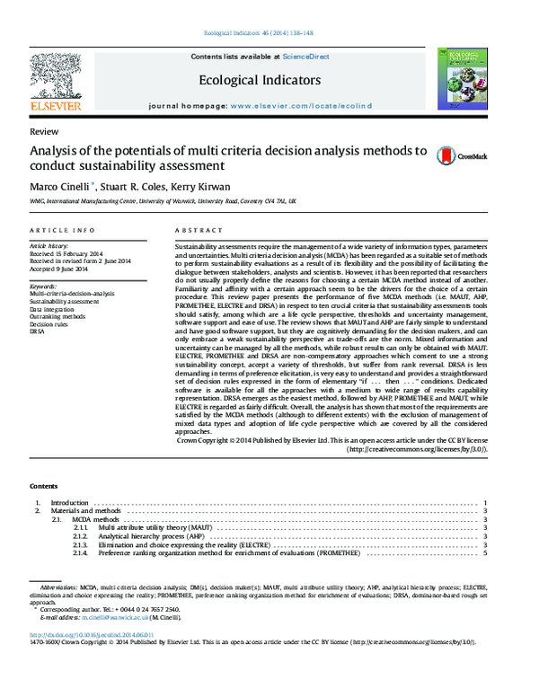 (PDF) Analysis of the potentials of multi criteria decision analysis ...