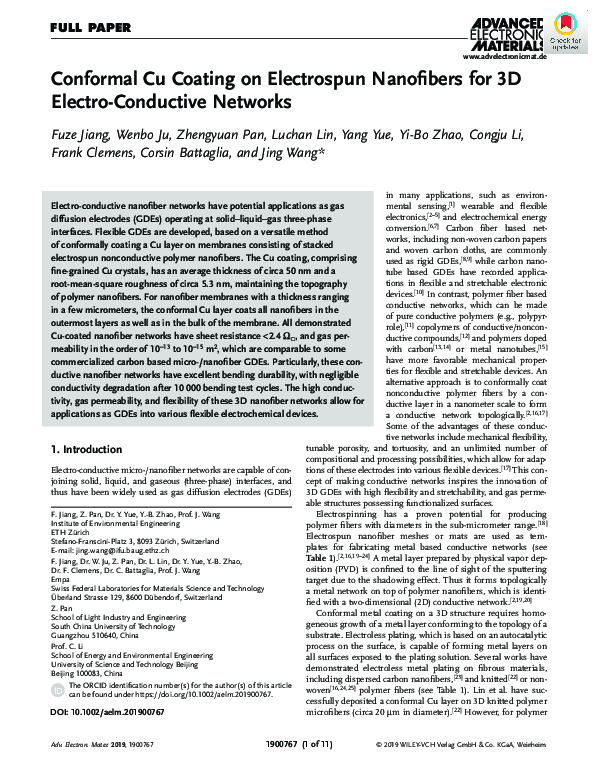 (PDF) Conformal Cu Coating on Electrospun Nanofibers for 3D Electro ...